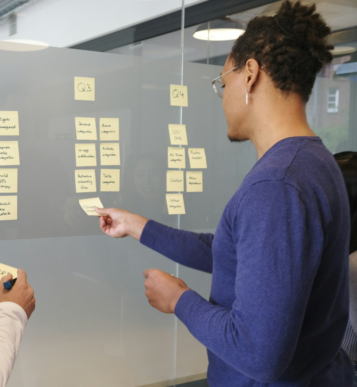 Planning a product on a wall of sticky notes
